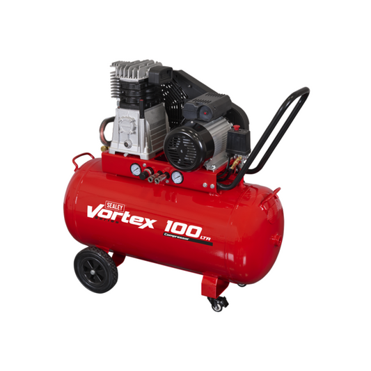 Sealey SAC1103B 100L Belt Drive Air Compressor with Cast Cylinders & Wheels 3.5hp