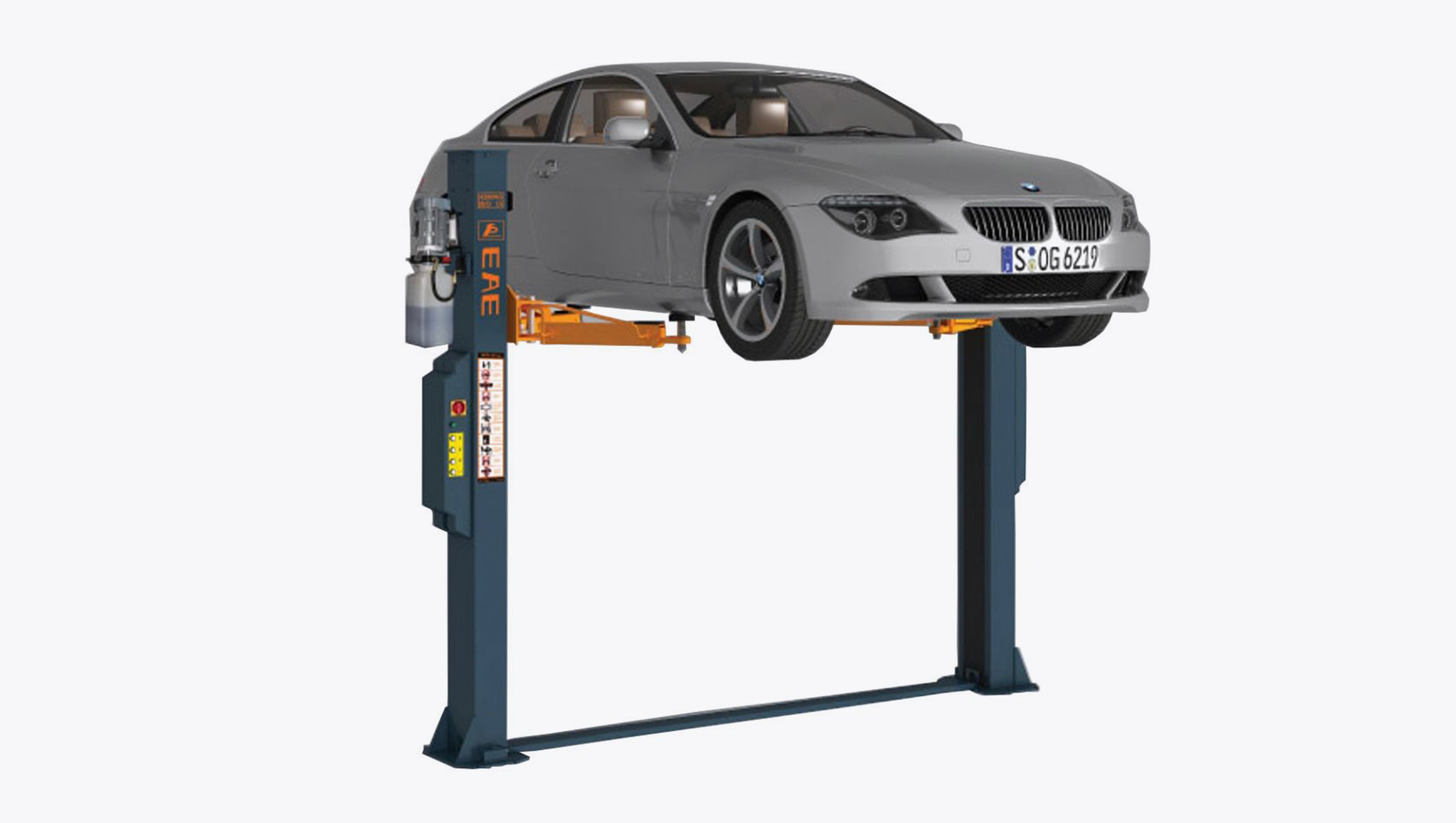 EAE 2-post lift with car raised